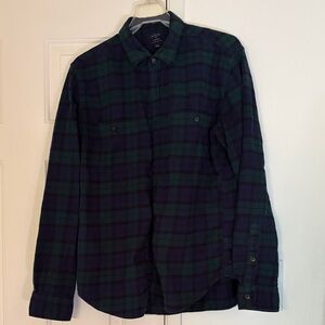 J. Crew Factory Men's Green & Navy Plaid Flannel Button-Down Shirt